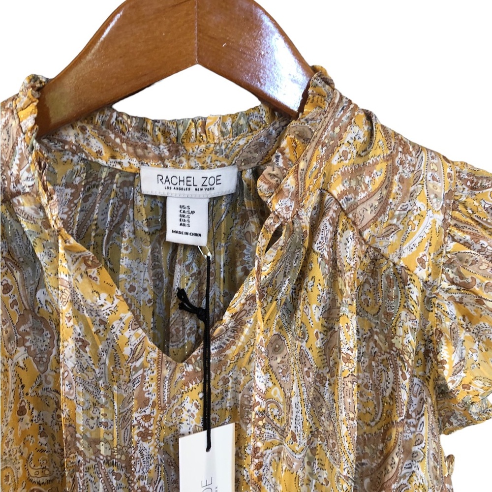 NWT‎ Rachel Zoe Paisley Shirred Metallic Blouse Small - Picture 4 of 4